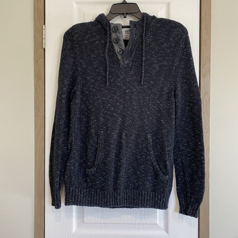 Urban Pipeline Marled Knit Hoodie Mens Medium Grey grunge streetwear warm cozy
